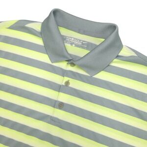 Nike Golf Tour Performance Polo Shirt Men Large Gray Yellow Striped Mesh Dri-Fit
